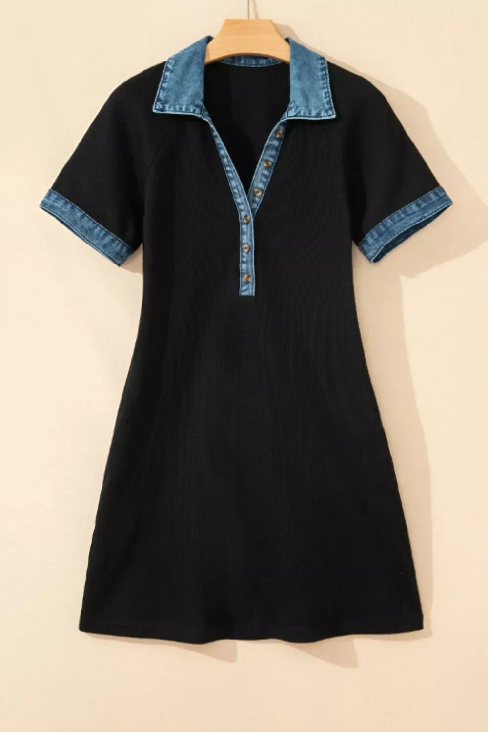 Casual Denim Trim Button-Down Mini Dress