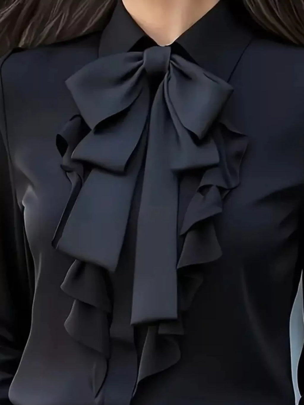 Ruffled Tie Front Long Sleeve Blouse