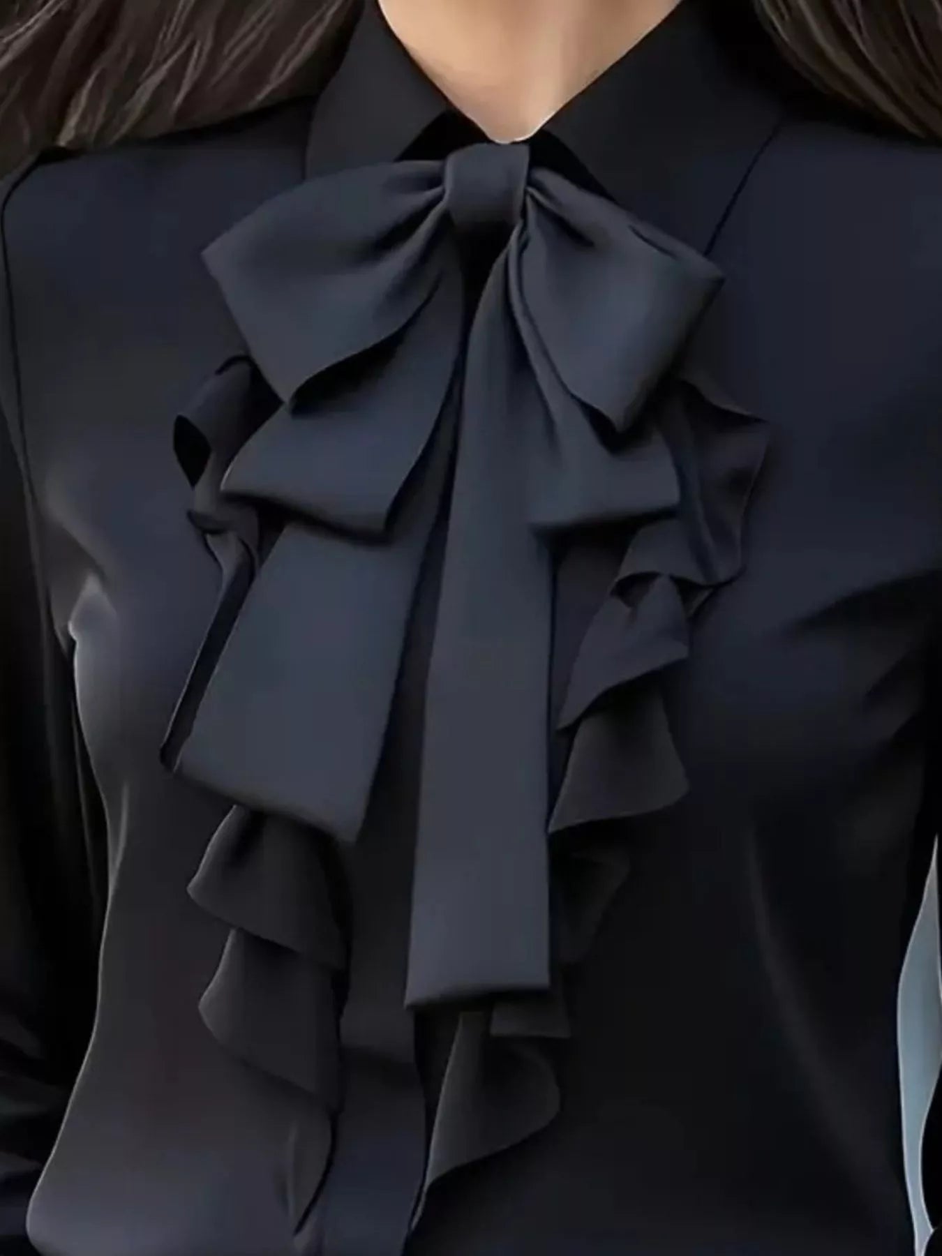 Ruffled Tie Front Long Sleeve Blouse