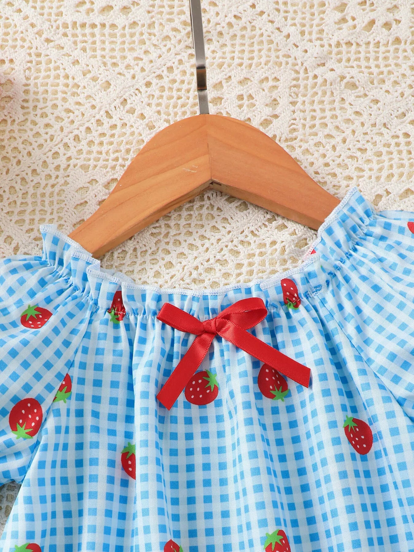 Children's Strawberry Gingham Dress with Matching Purse & Hat Set