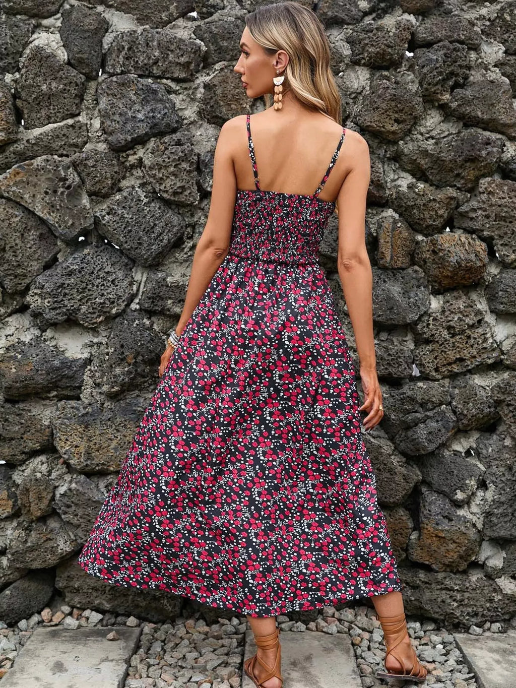 Paisley Print Spaghetti Strap Midi Dress