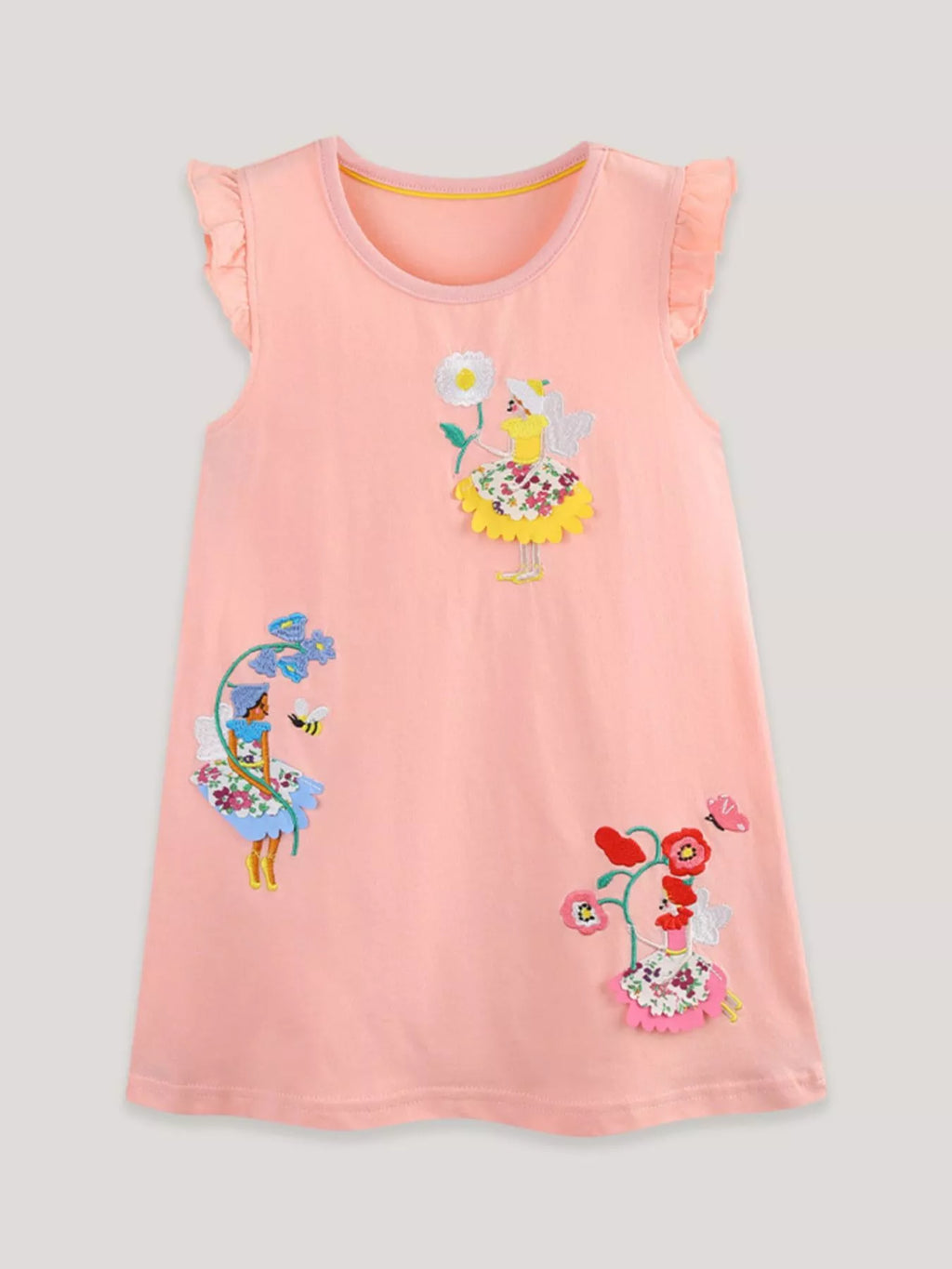 Children's Floral Embroidered Ruffle Sleeve Casual Dress