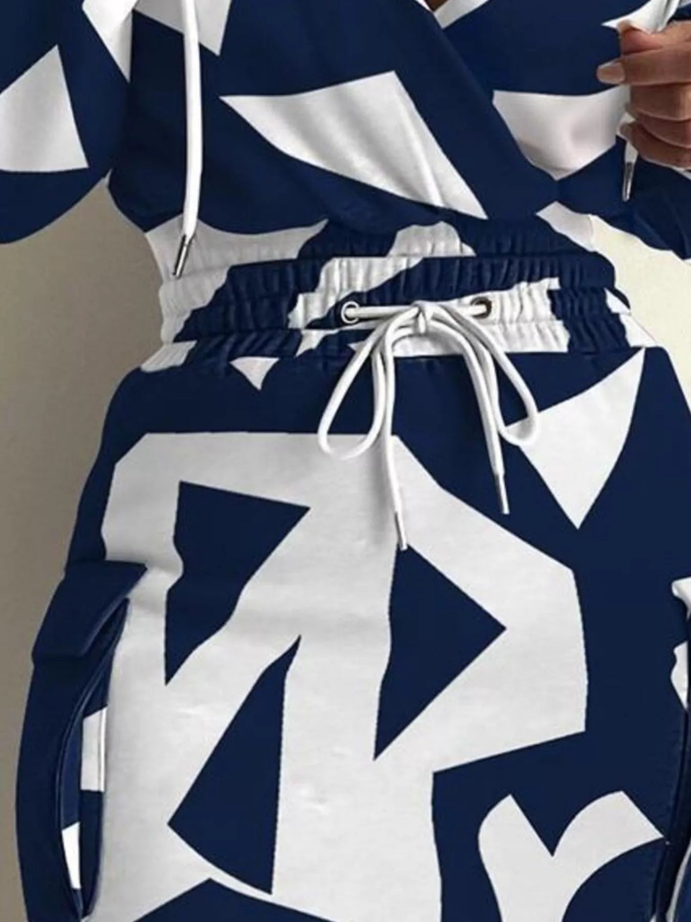 Full Size Drawstring Waist Surplice Printed Dress Plus Size