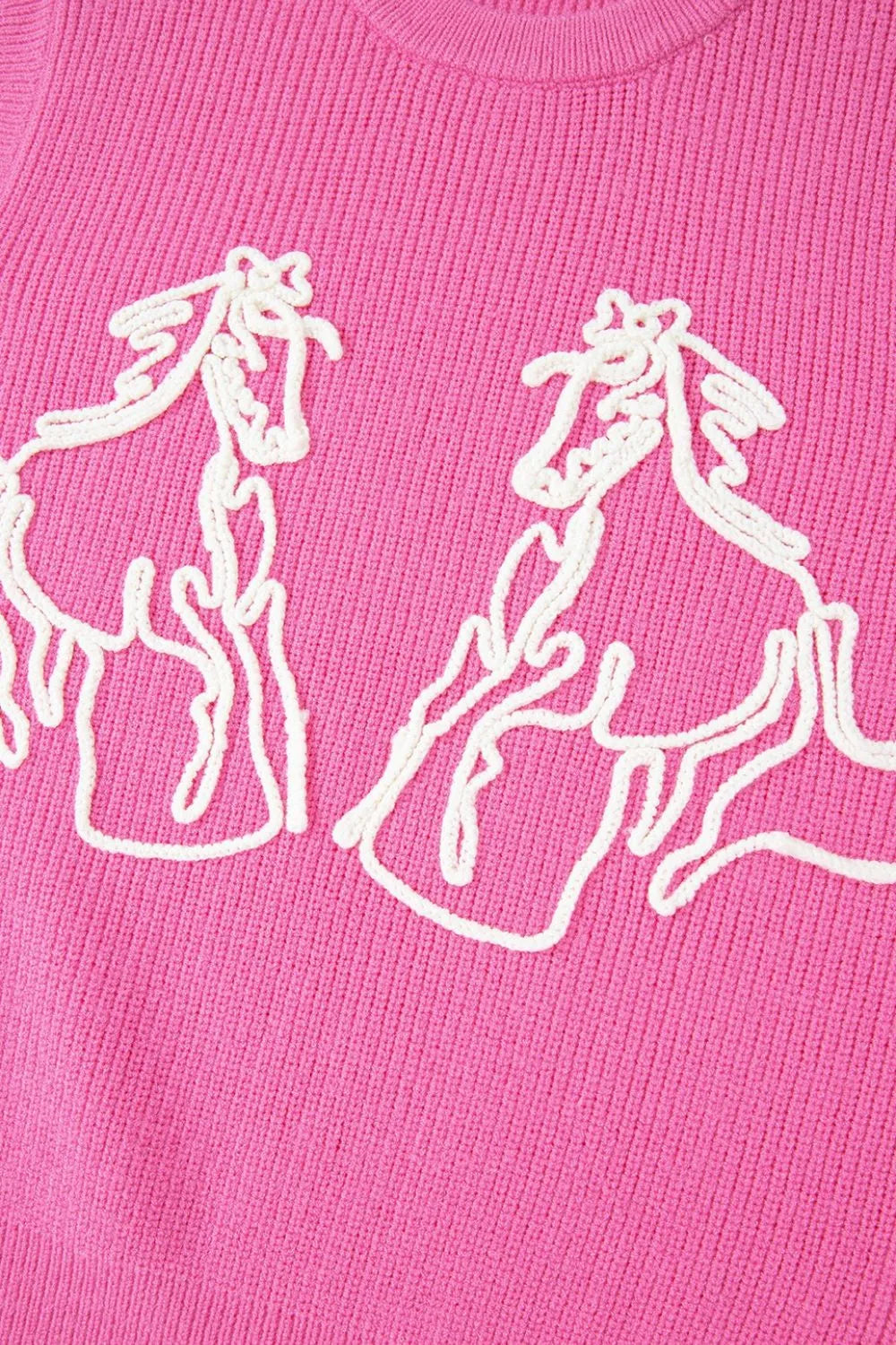 Western Horse Embroidered Round Neck Sweater