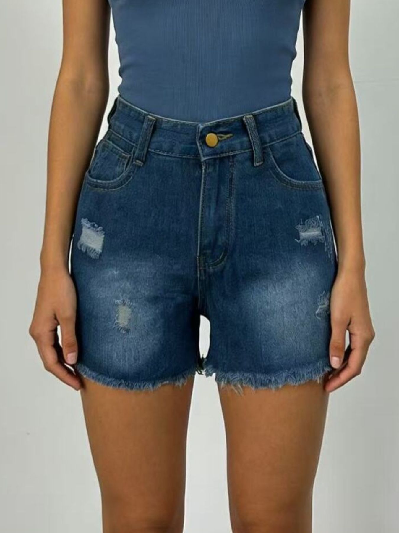 Distressed Frayed Hem Denim Shorts