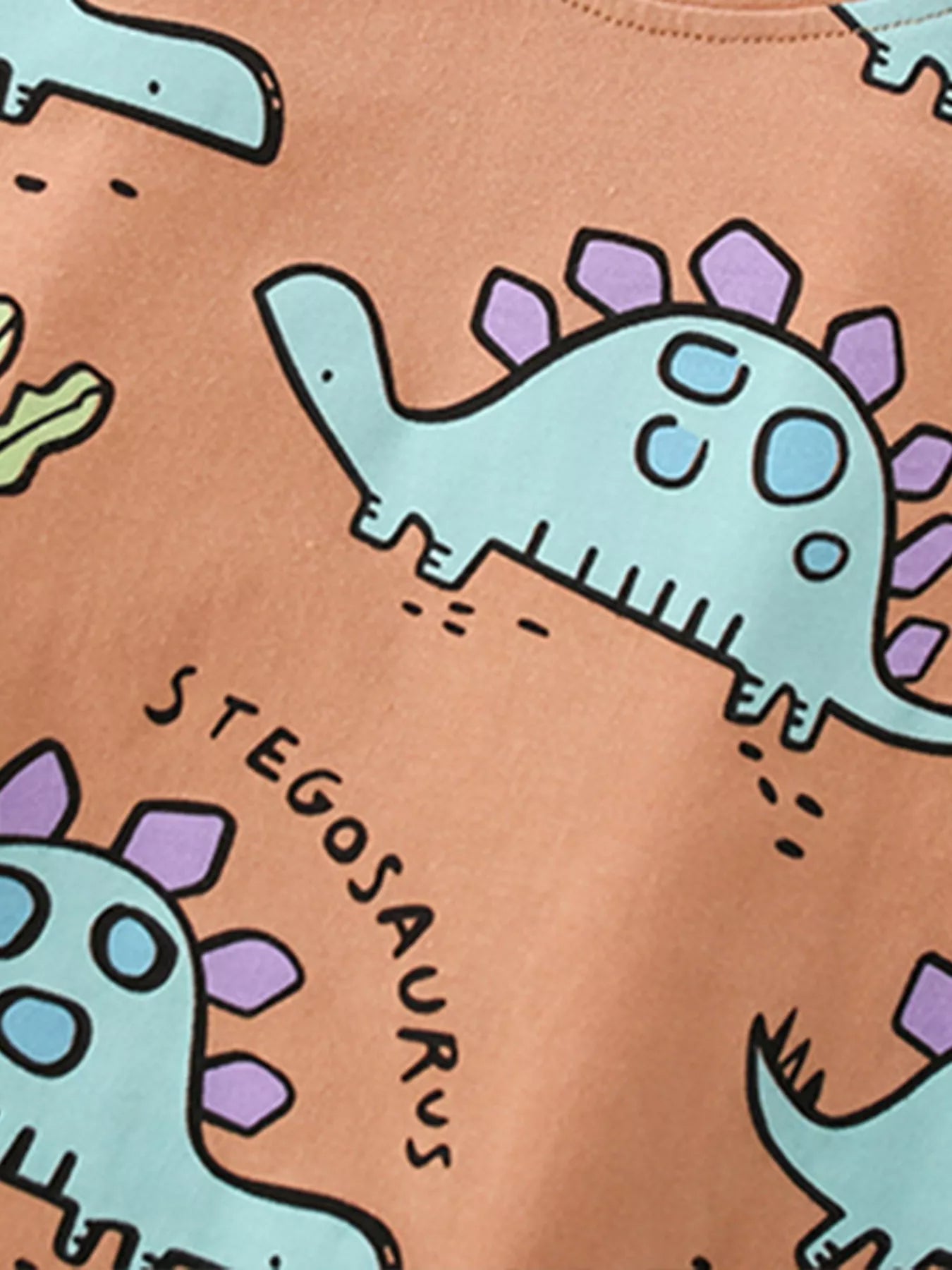 Children's Dinosaur Print Round Neck Top and Shorts Set