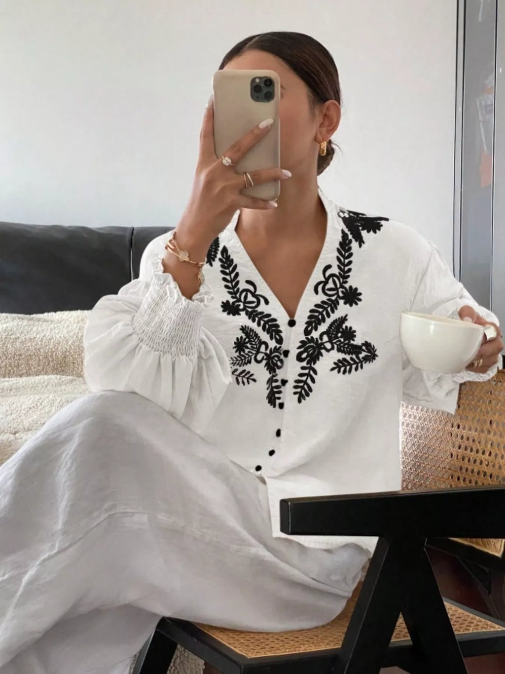Embroidered Long Sleeve Blouse