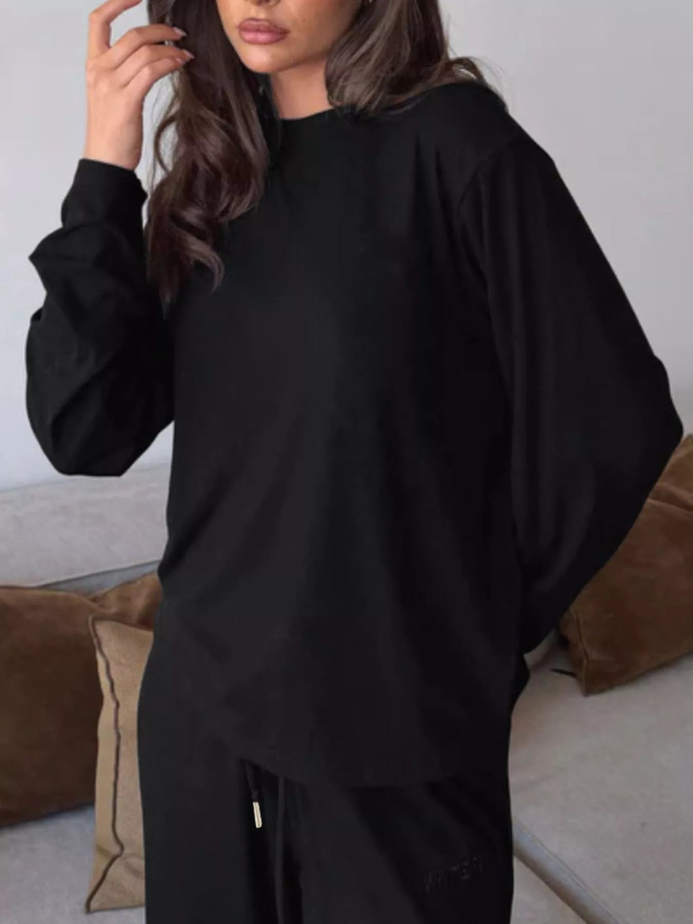 Relaxed Fit Long Sleeve Top and Pants Set