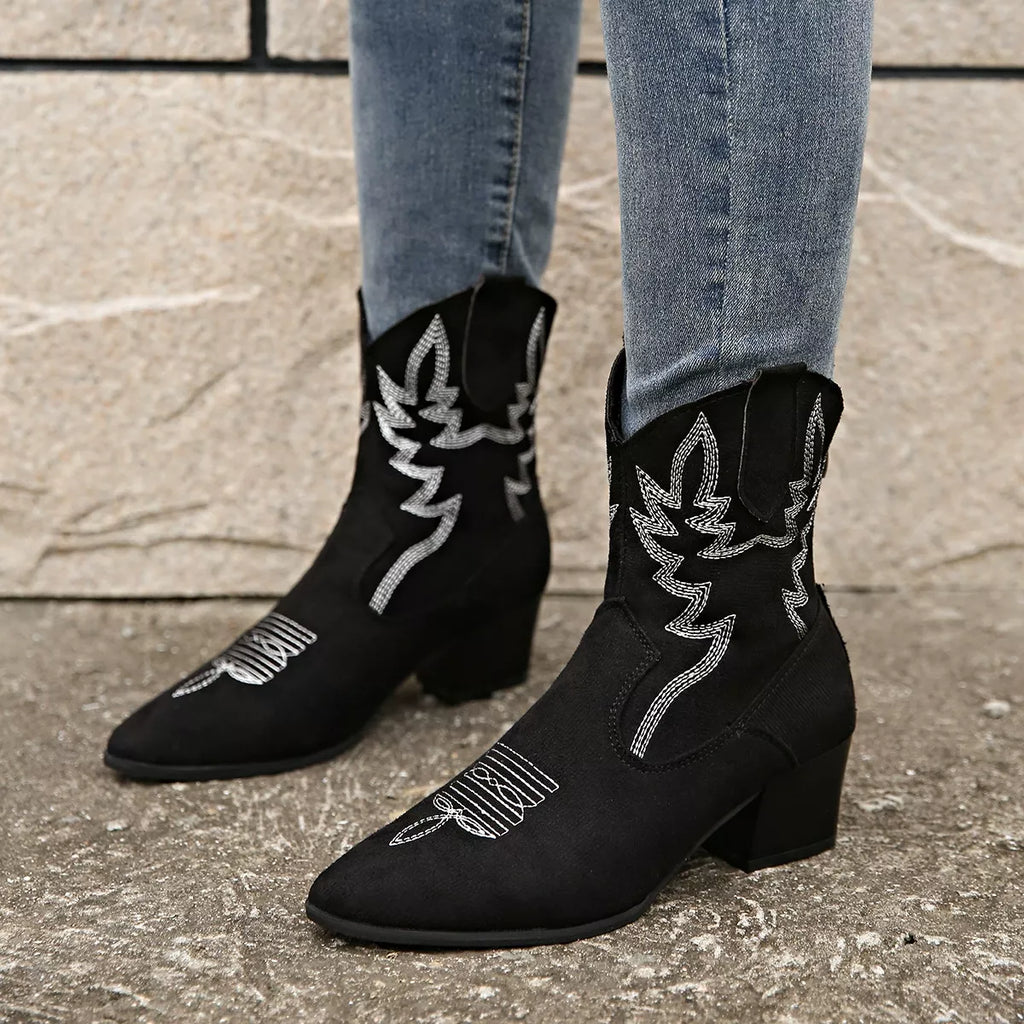 Point Toe Block Heels Boots