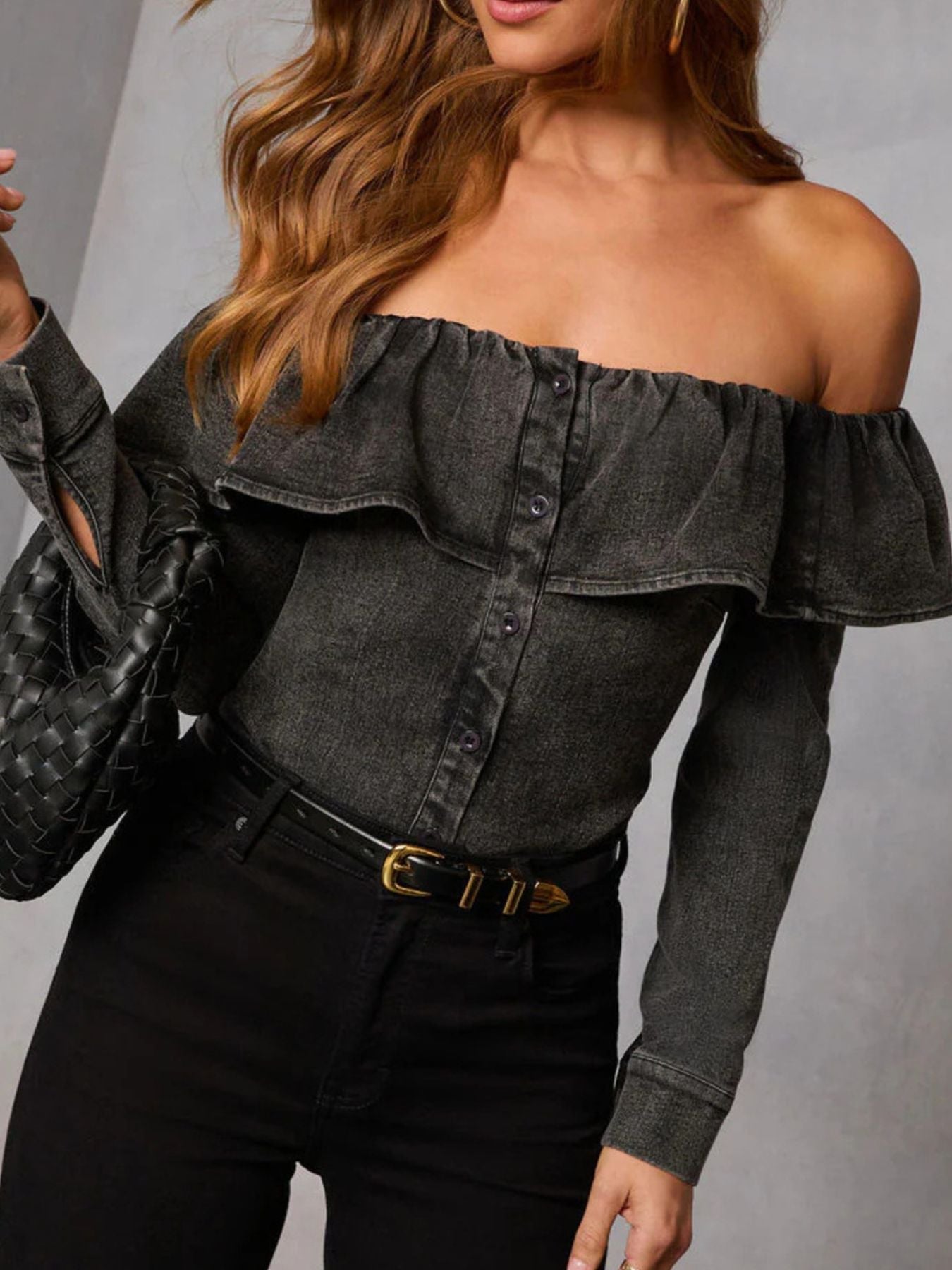 Off-Shoulder Ruffled Denim Top