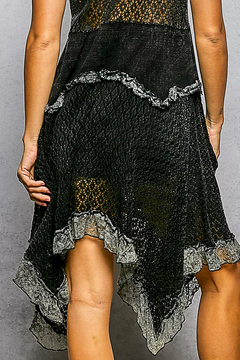 POL Texture Lace Ruffled Sleeveless Dress