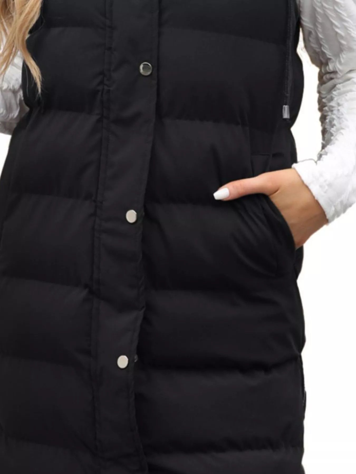 Full Size Snap Down Hooded Padded Longline Vest Coat Plus Size