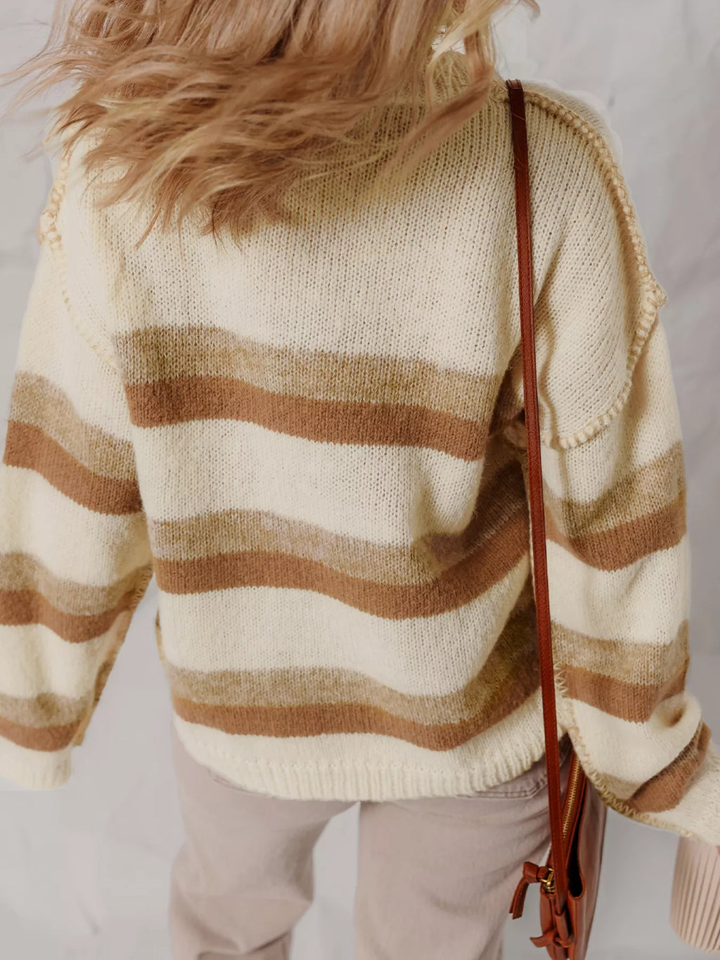 Stripe Exposed Seam Drop Shoulder Knit Baggy Sweater