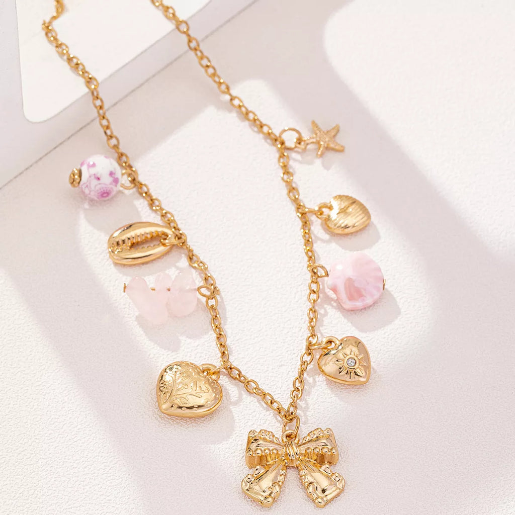 Heart and Butterfly Bow Ocean Multi-Pendant Necklace