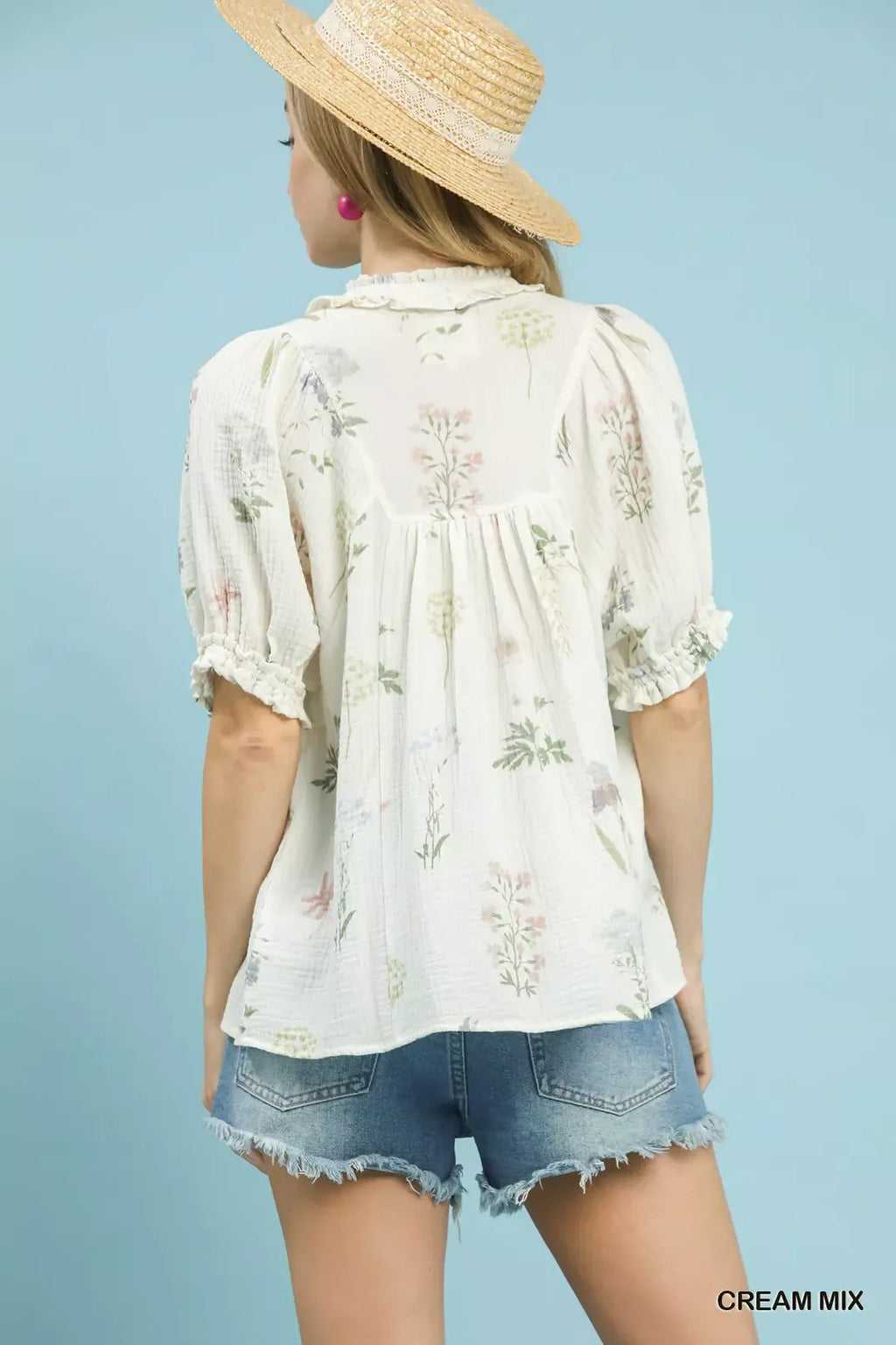 Umgee Floral Print Cotton Gauze Top