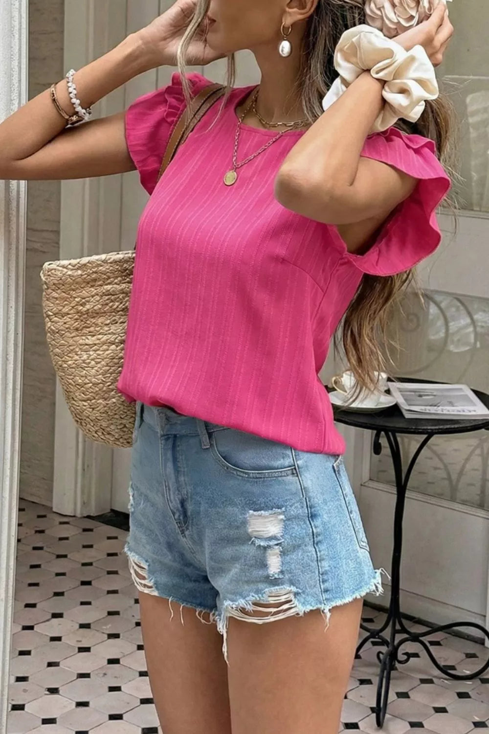 Ruffled Round Neck Blouse