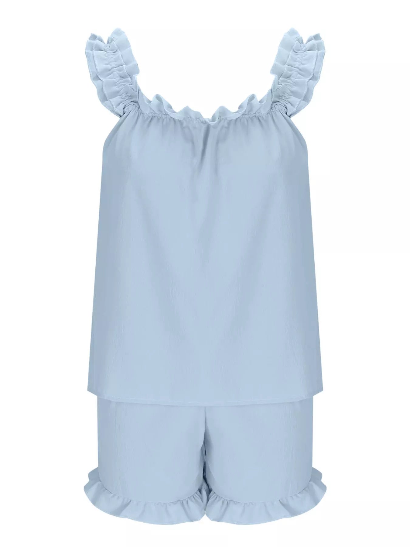 Ruffle Trim Sleeveless Top and Shorts Set