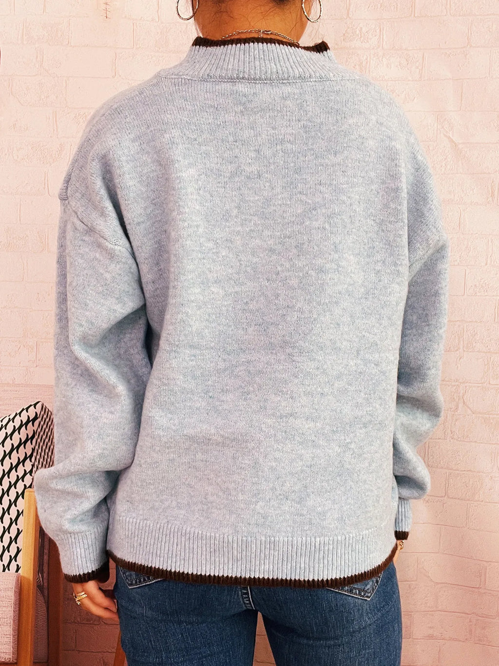 Zip-Up Contrast Trim Cardigan
