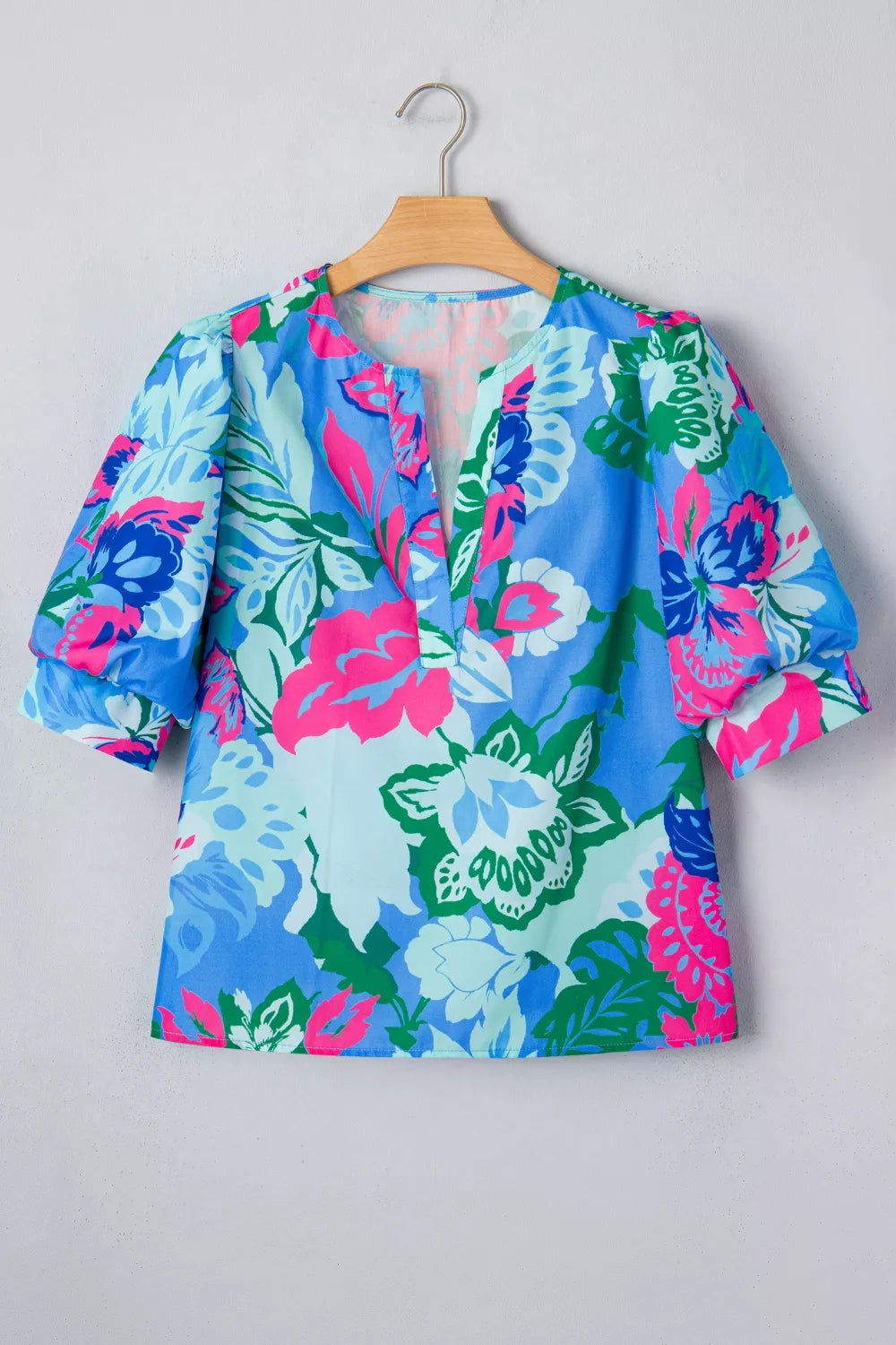 Floral Print V Neck Half Sleeve Blouse