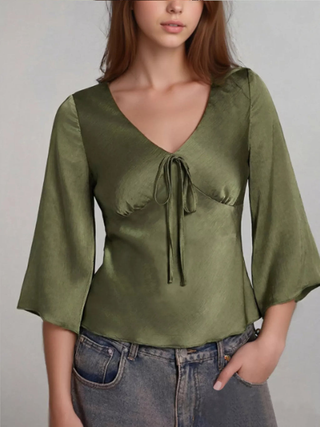 Satin Tie-Front Blouse