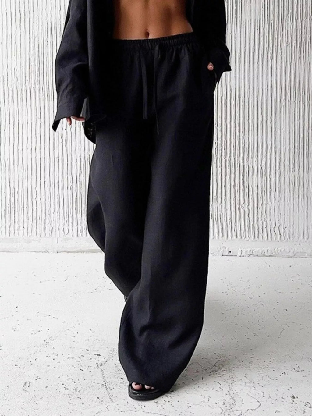 Relaxed Fit Button Up Shirt and Pants Two-Piece Set