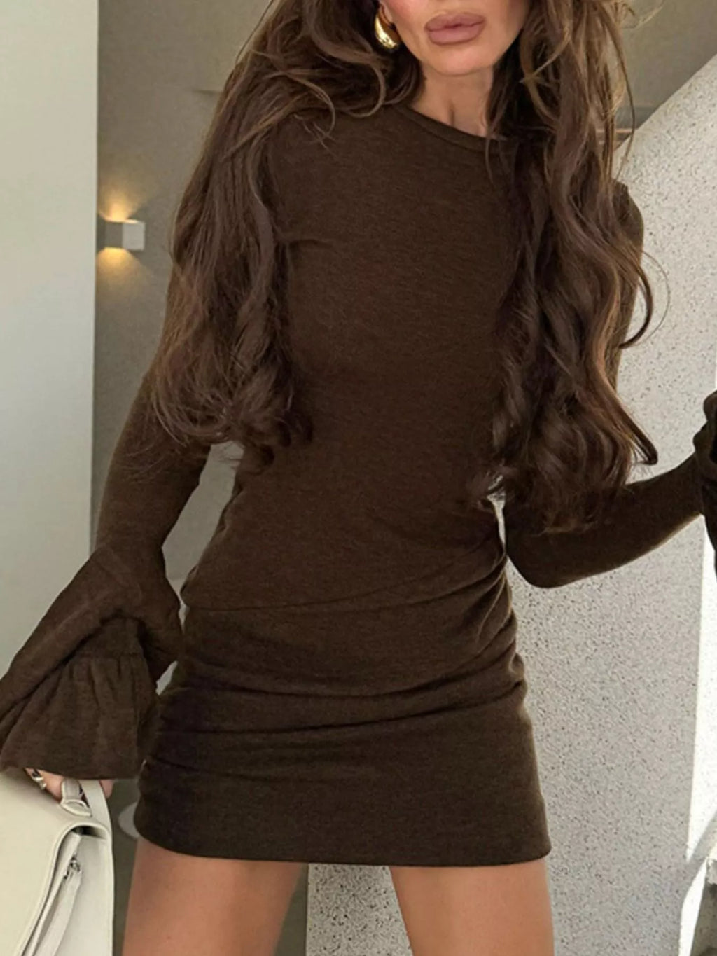 Ruched Flounce Sleeve Mini Dress