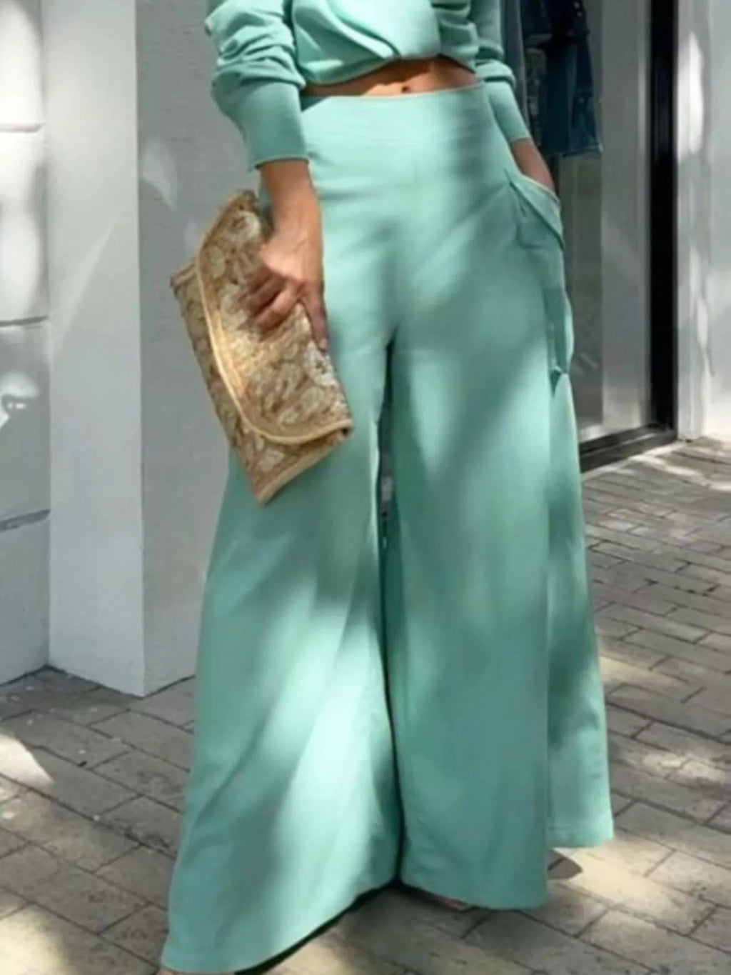Long Sleeve Shirt and Wide Leg Pants Set