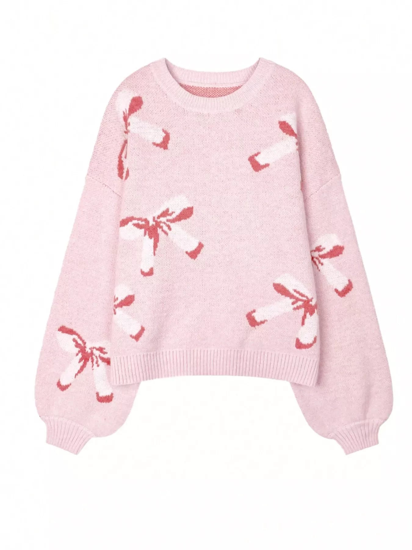 Bow Round Neck Dropped Shoulder Sweater