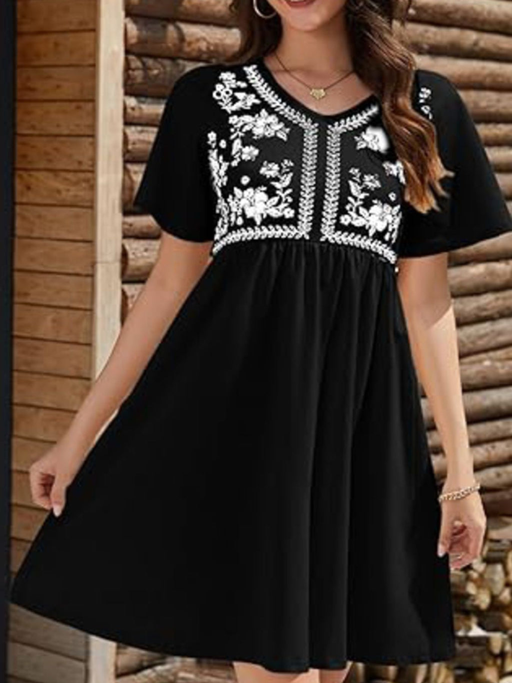 Floral Short Sleeve Flowy Mini Dress