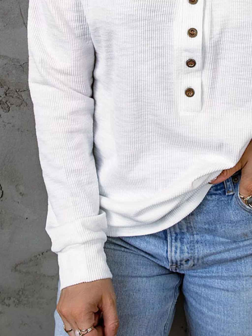 Full Size Button Detail Long Sleeve Top Plus Size