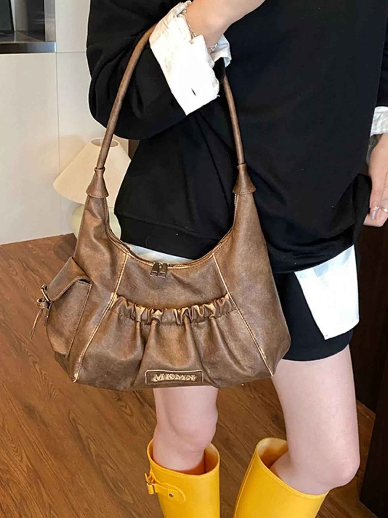 Vintage Ruched Hobo Shoulder Bag