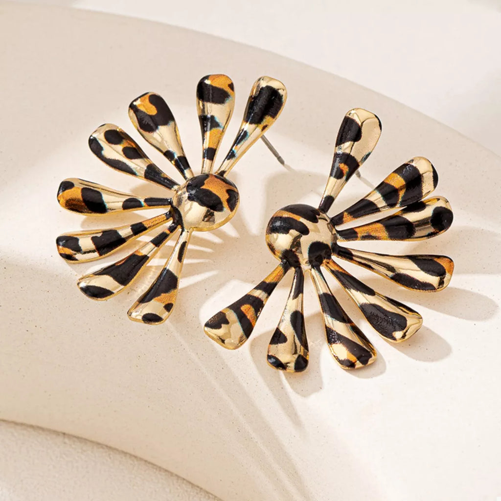 Leopard Print Fan-Shaped Earrings