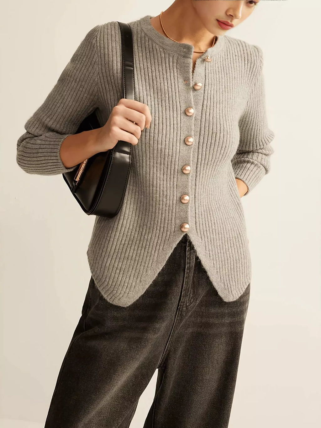 Ribbed Knit Button-Down Cardigan