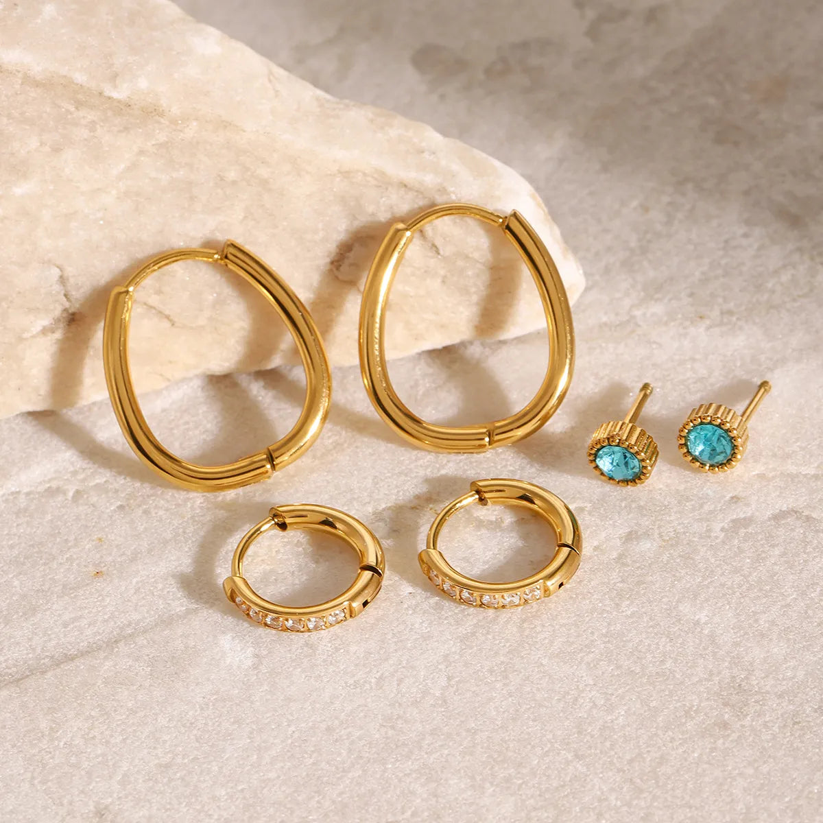 3-Piece 18K Gold-Plated Earrings