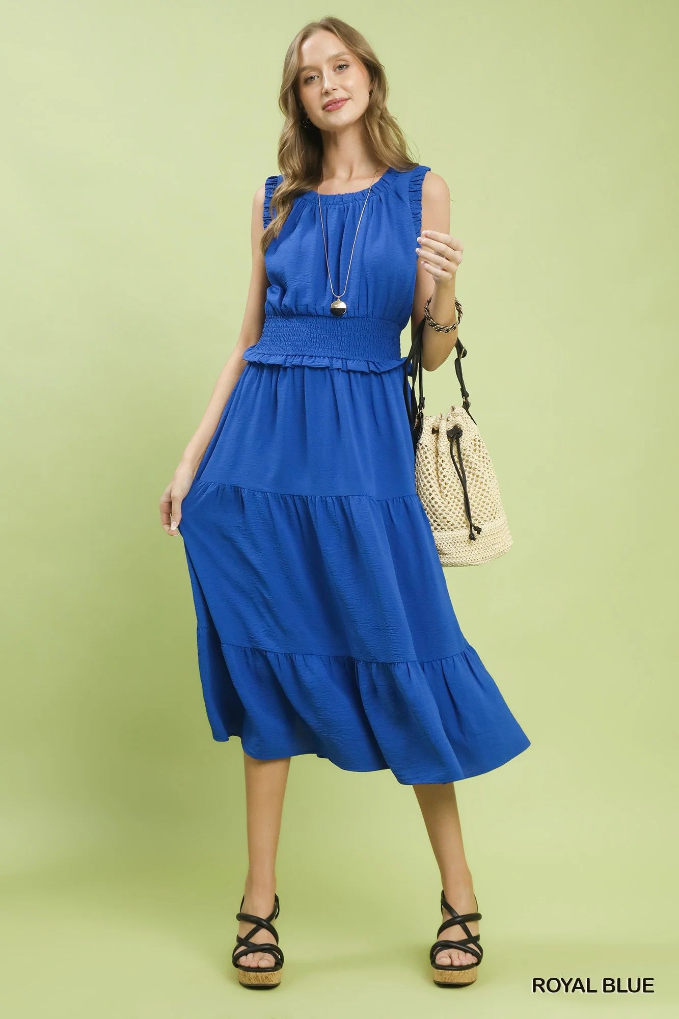 Umgee Smocked Waist Tiered Midi Dress
