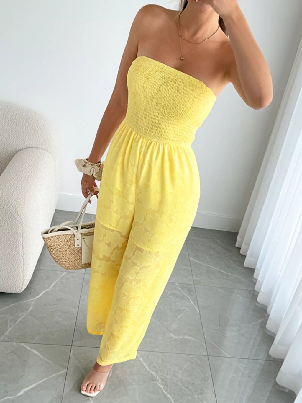Lace Smocked Tube Jumpsuit