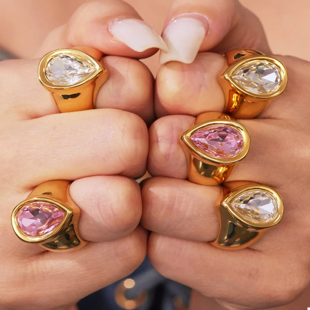 18K Gold-Plated Teardrop Zircon Ring