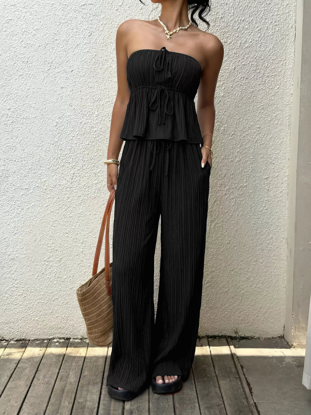 Tube Top and Wide-Leg Pants Set