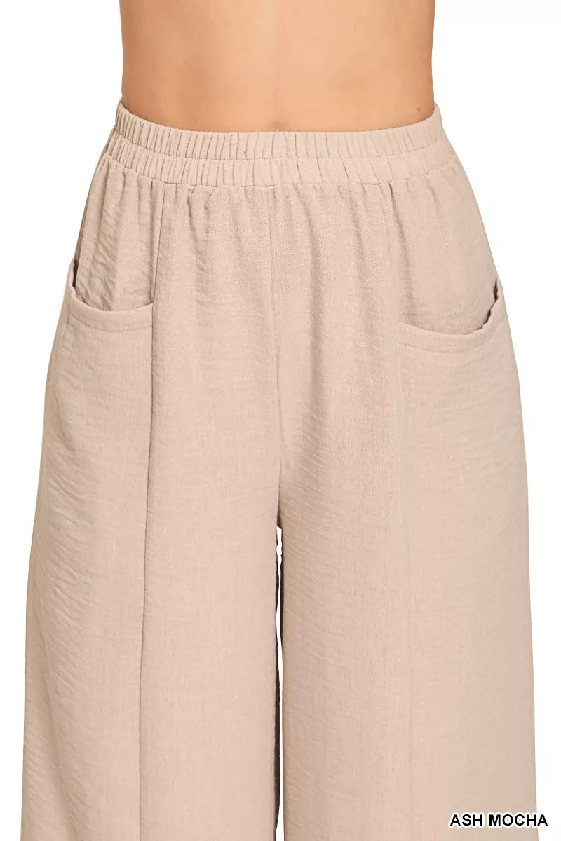 Zenana Woven Airflow Elastic Waistband Pants