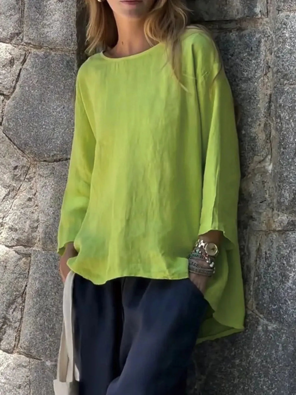 Full Size Round Neck Relaxed Fit Blouse Plus Size