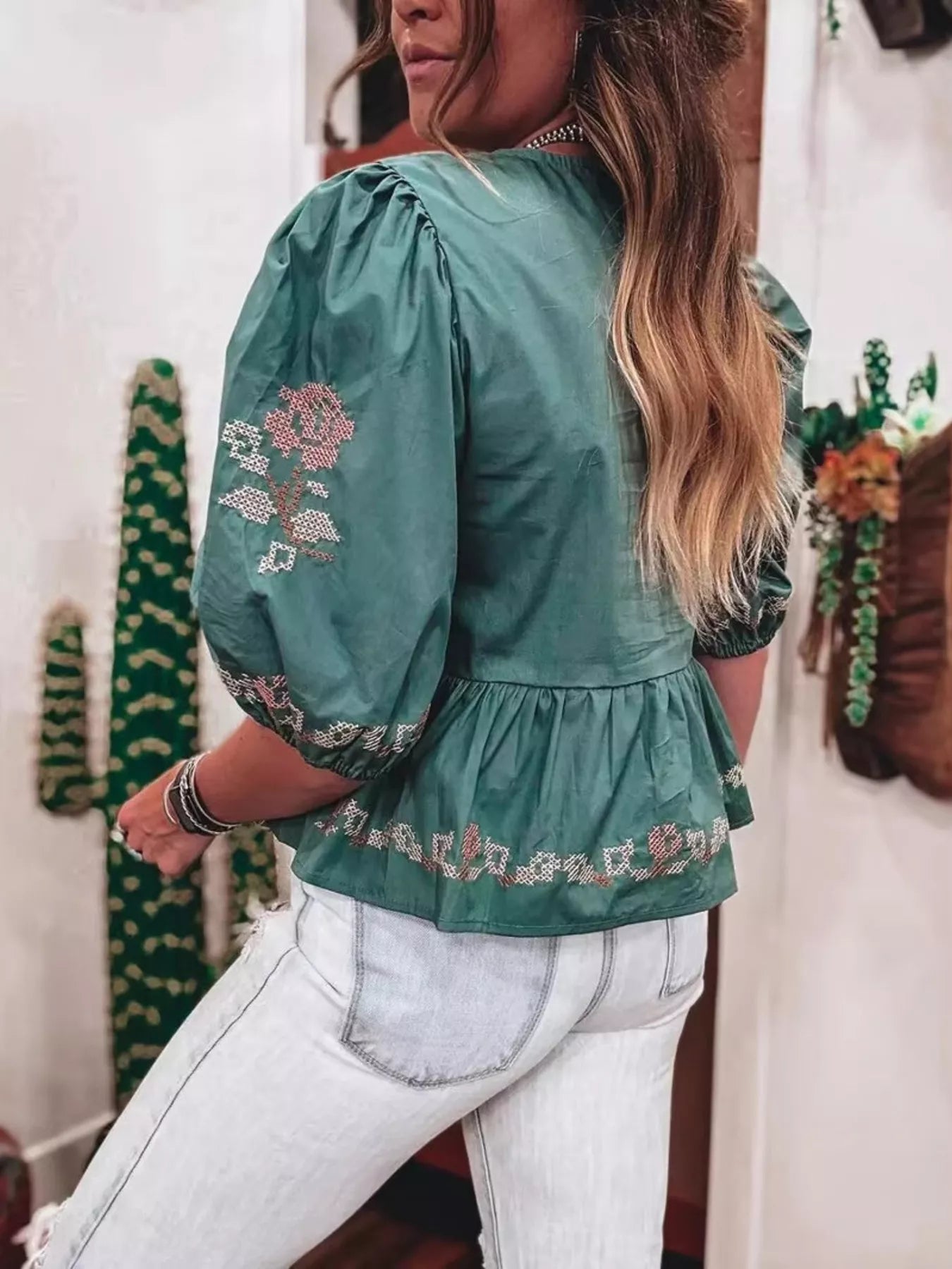 Tie Front Puff Sleeve Blouse