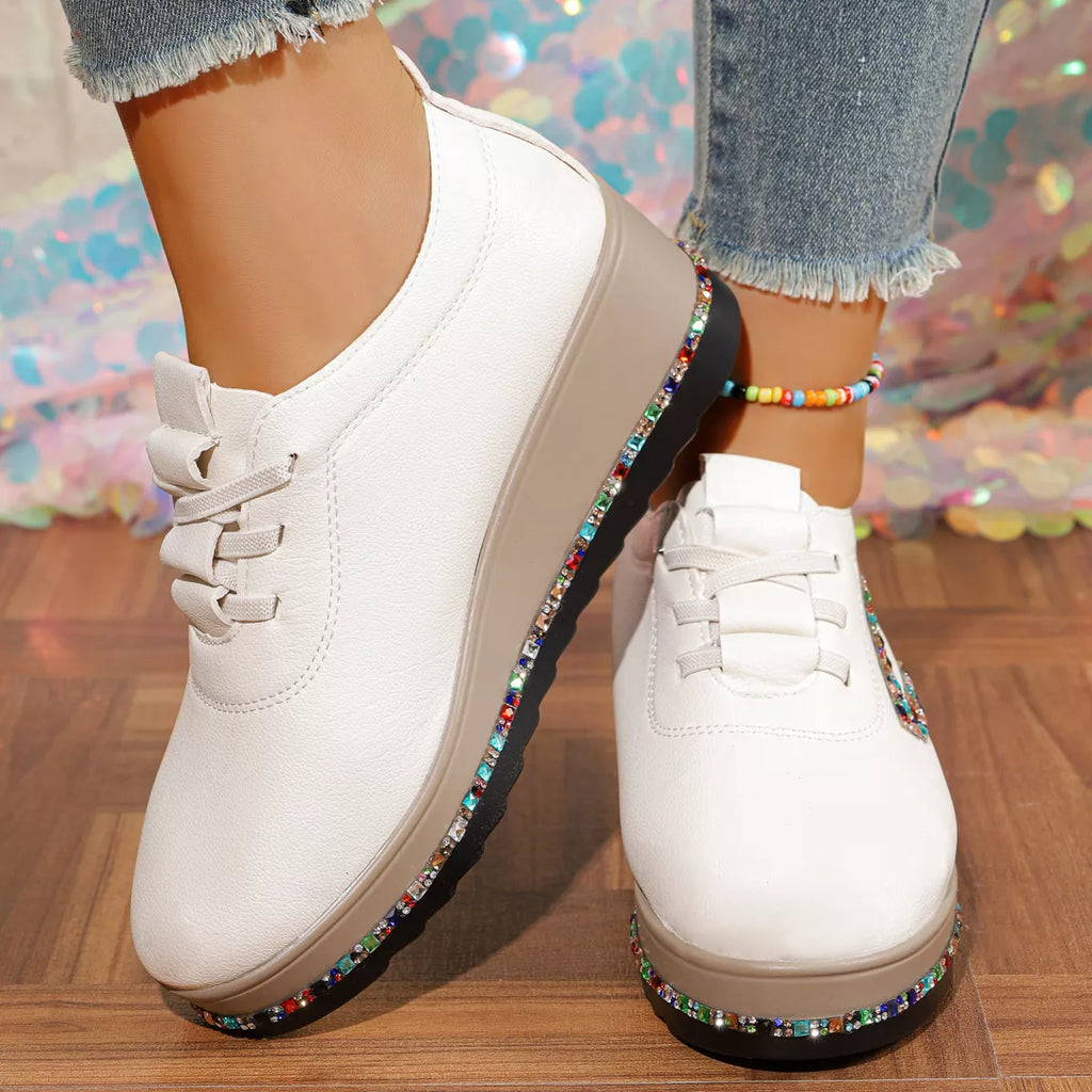 Rhinestone Round Toe Wedge Sneakers