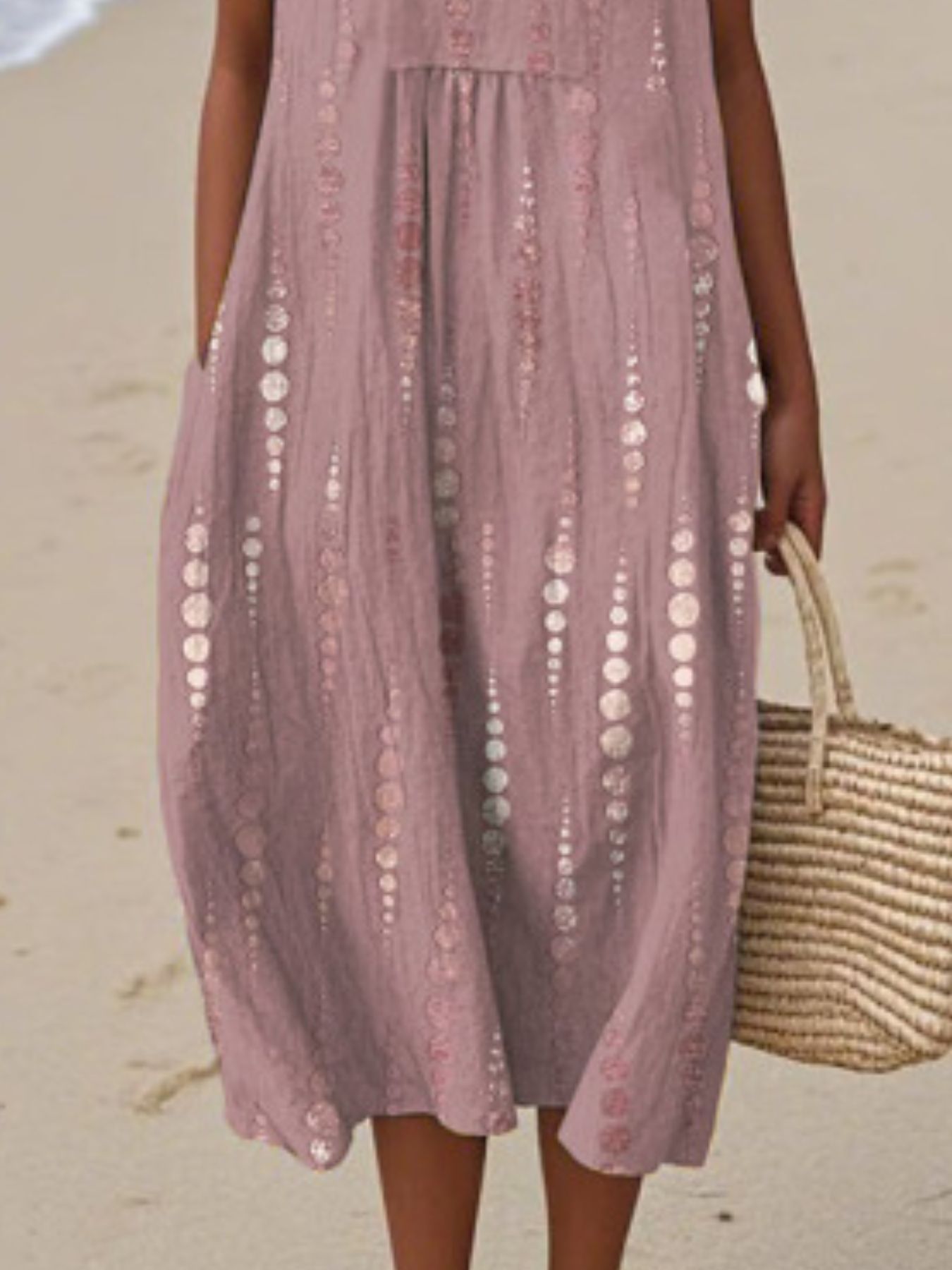 Full Size Round Neck Sleeveless Casual Midi Dress Plus Size