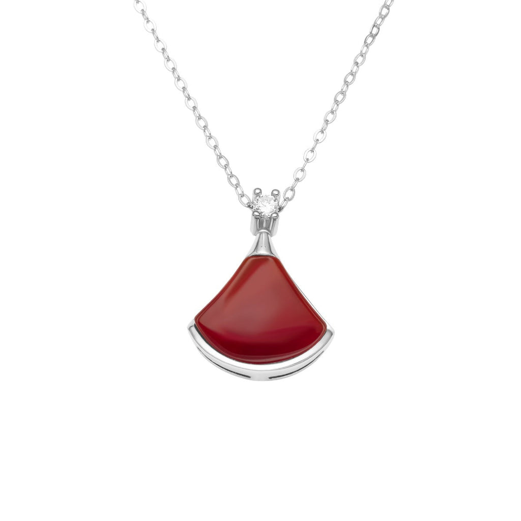 Fan-Shaped Red Agate Pendant Necklace