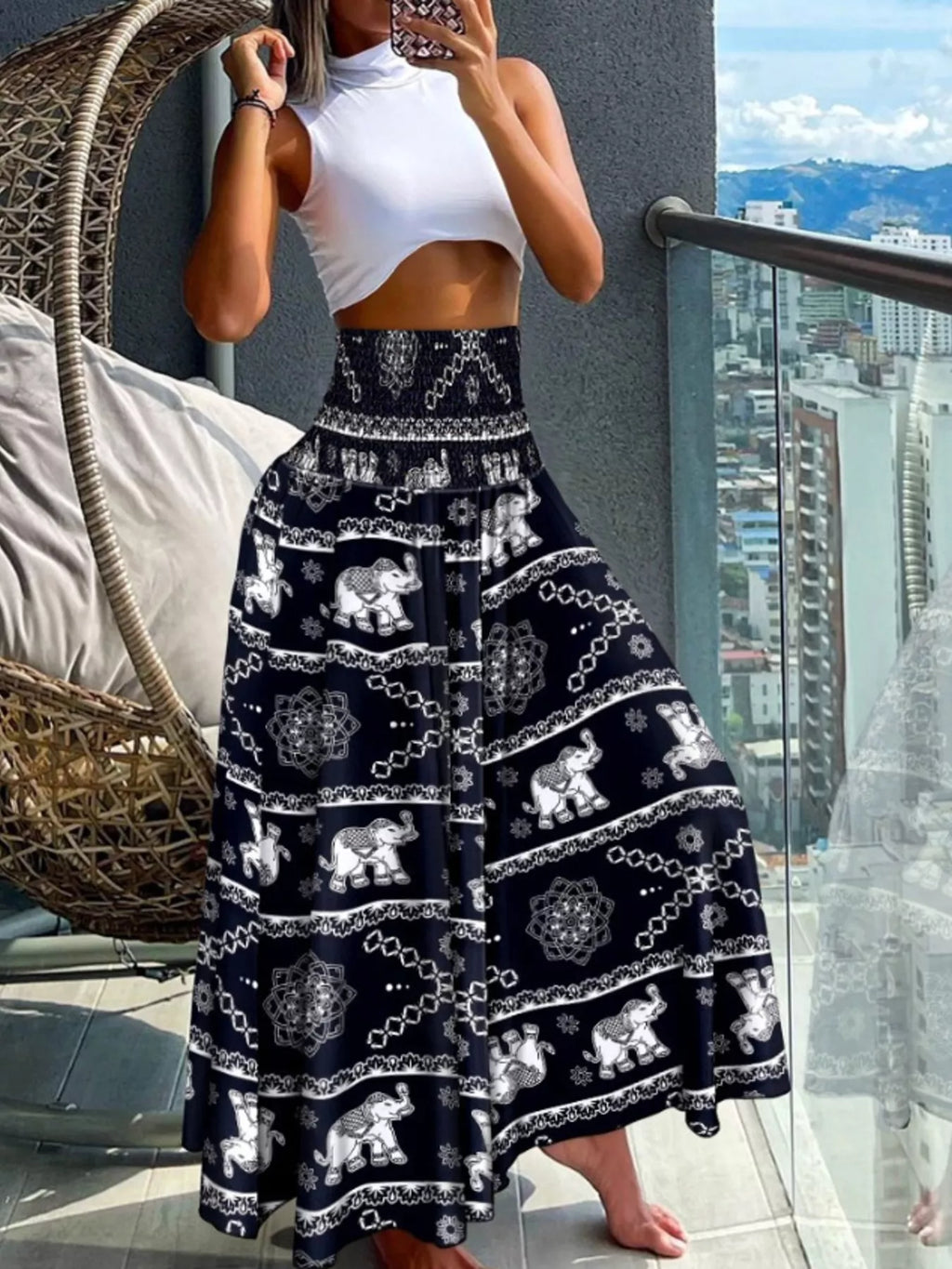 Printed Wide-Leg Pants