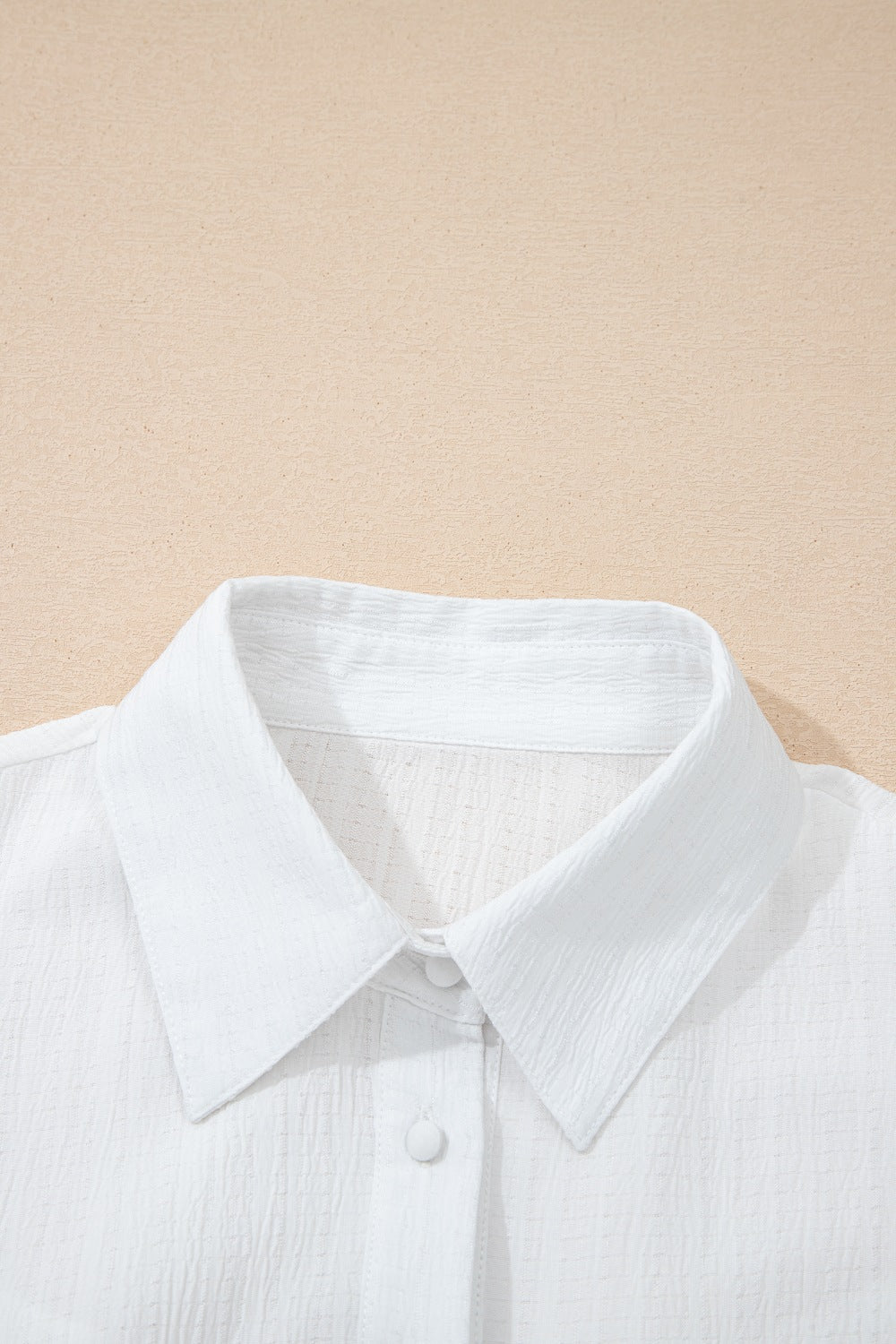 Crinkled Texture Lantern Sleeve Button Down Loose Shirt