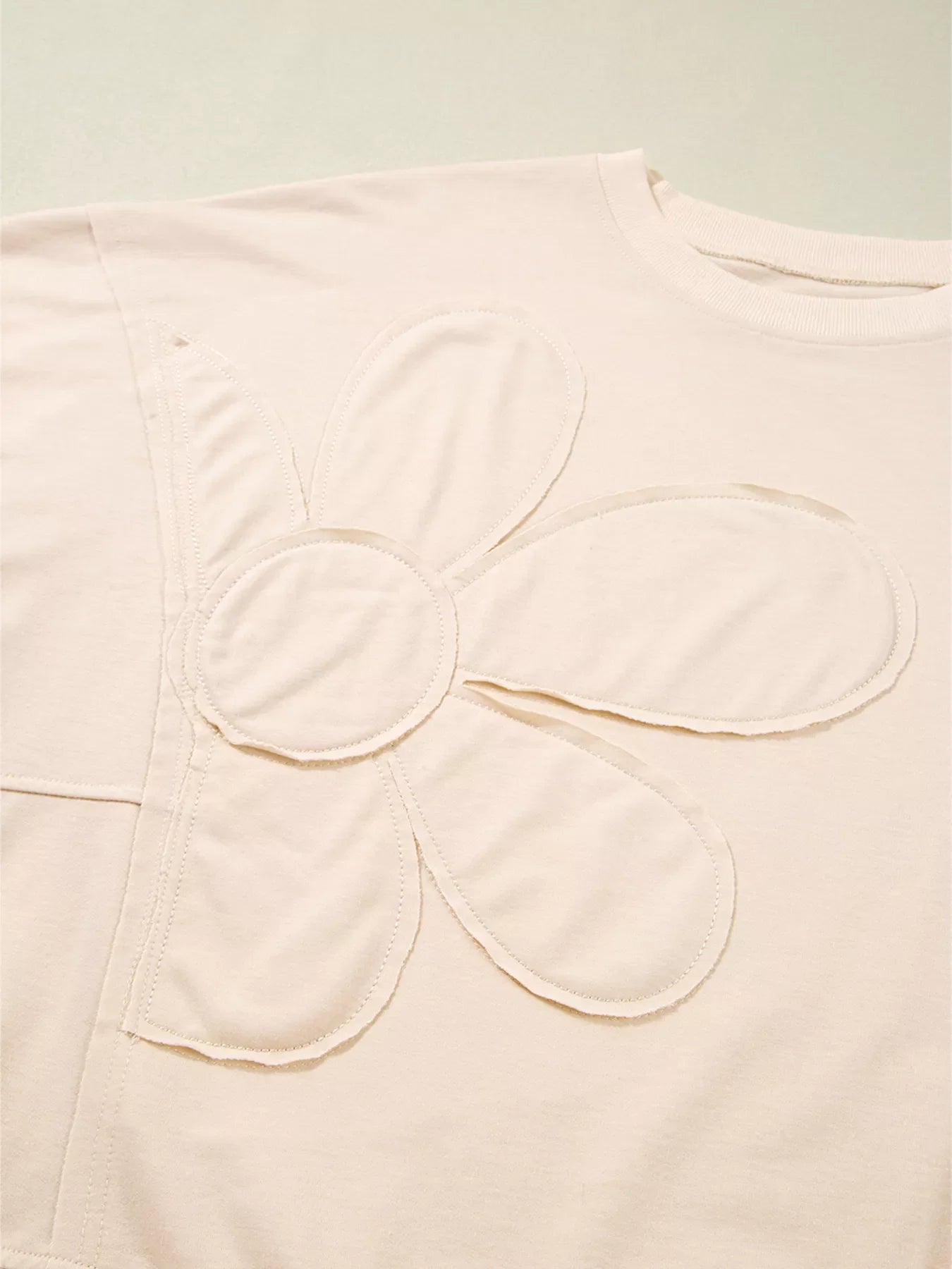 Raw Edge Flower Patch Drop Shoulder Casual Top