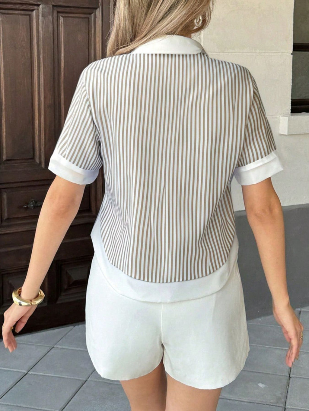 Striped Button-Down Short Sleeve Shirt