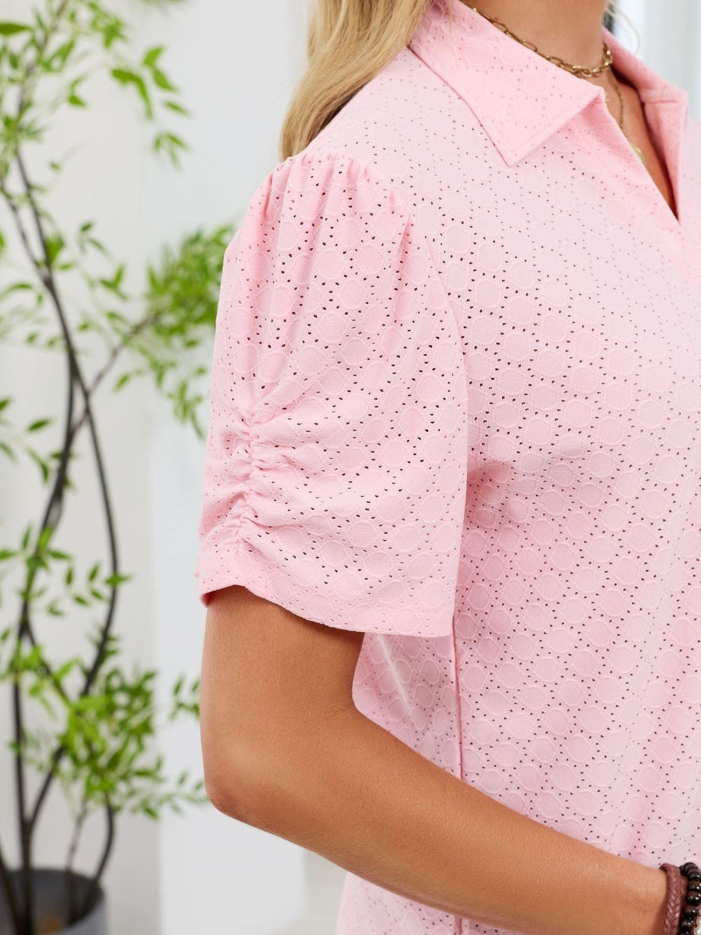 Eyelet Short Sleeve Blouse