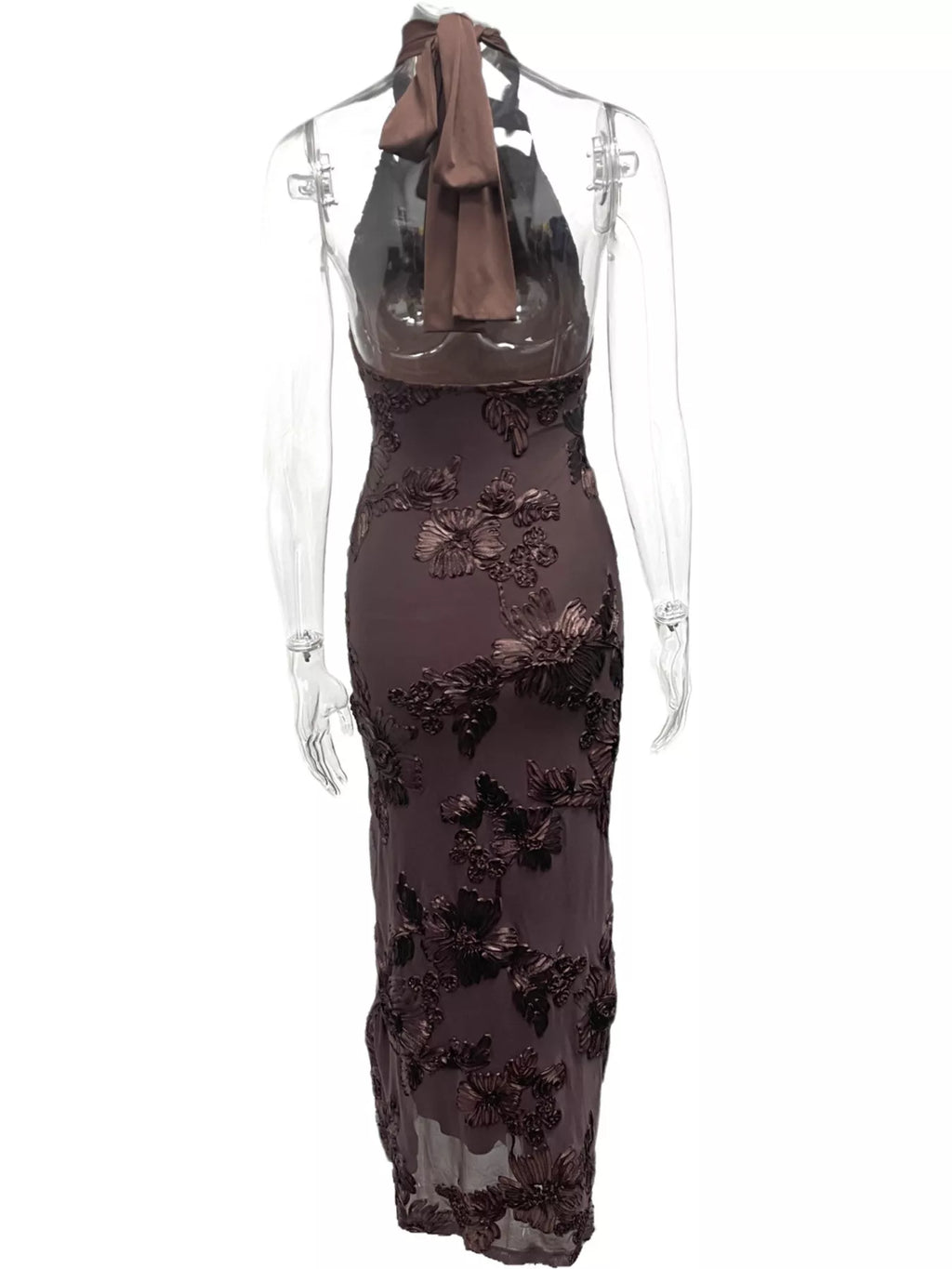 Floral Applique Halter Neck Maxi Dress